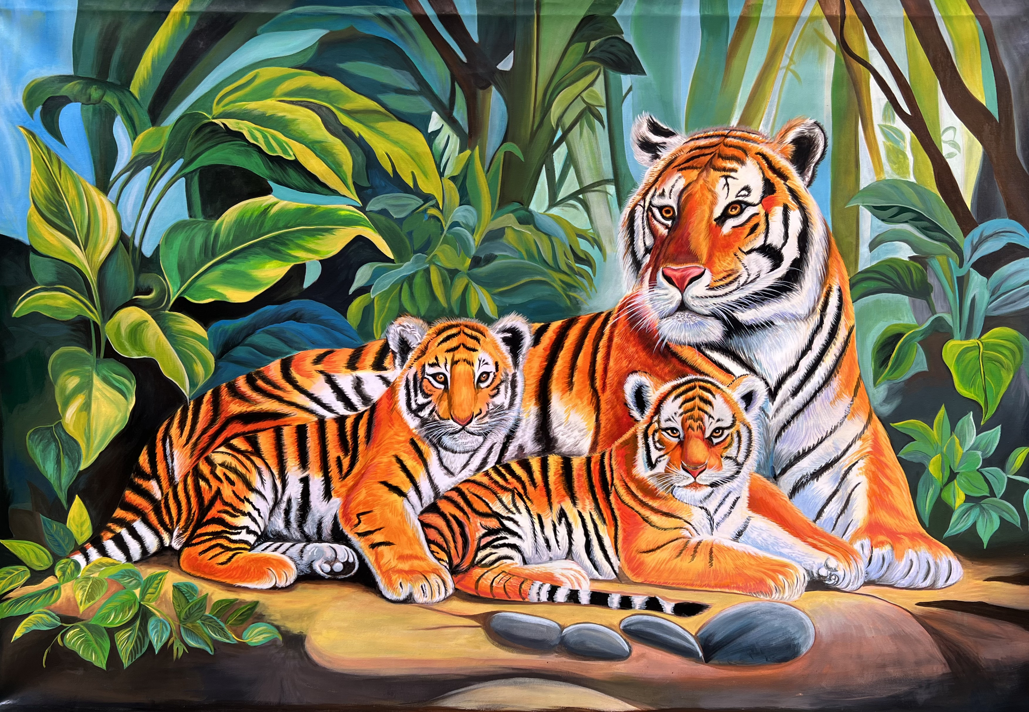 A Tigress and Her Cubs